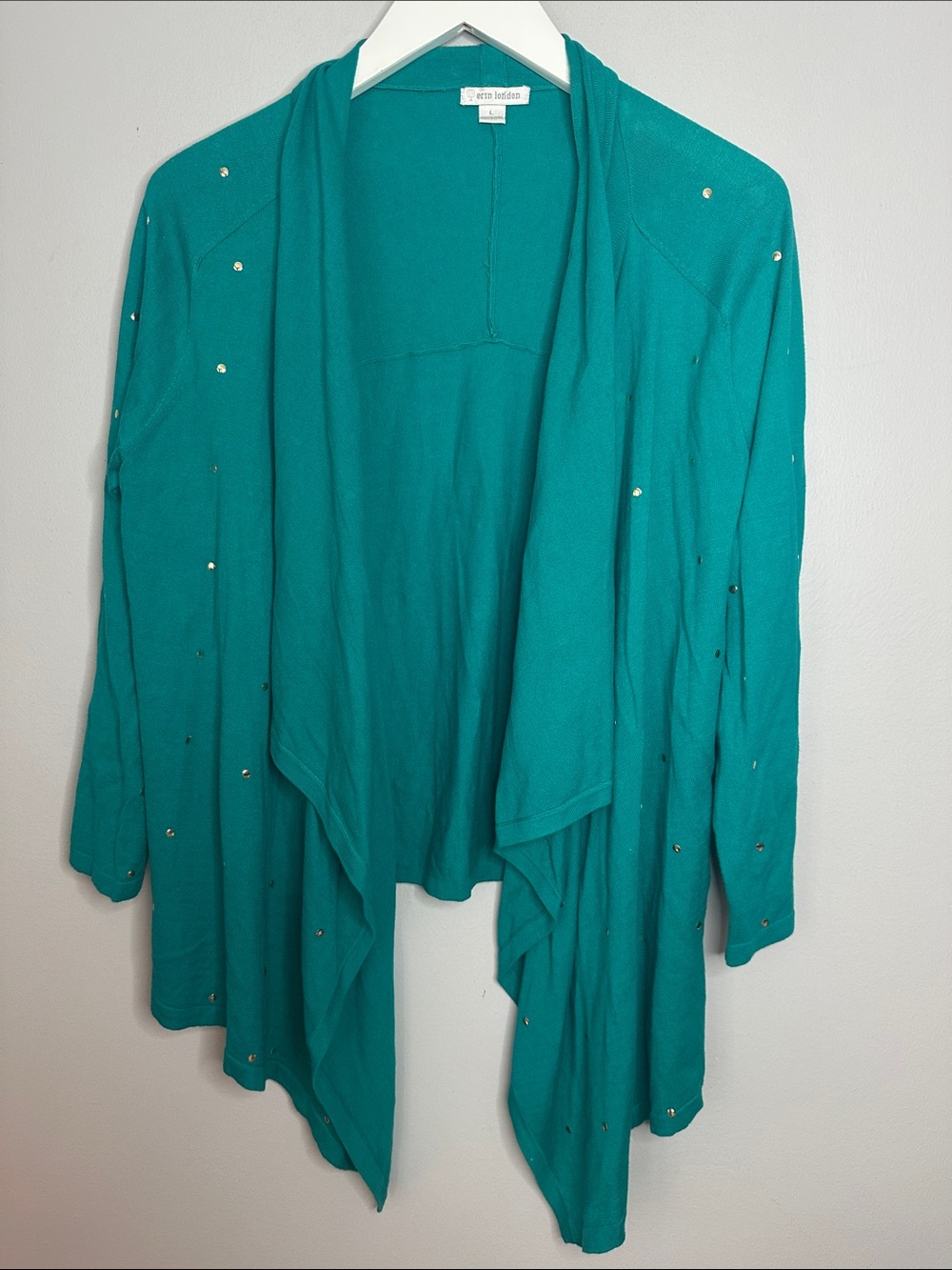 Erin London Teal Open-Front Cardigan with Stud Accents size L